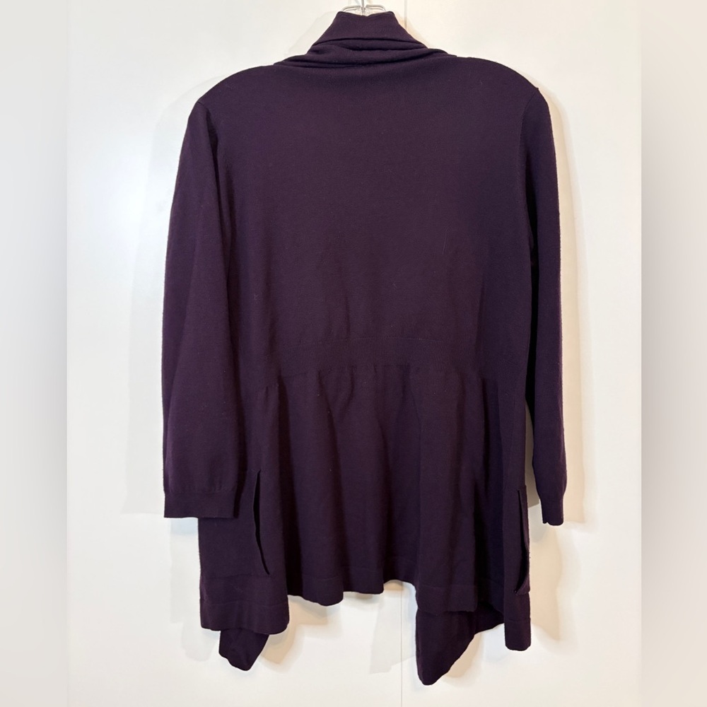 Theory Deep Purple Eggplant Open Front Cardigan with Pockets - Picture 4 of 4